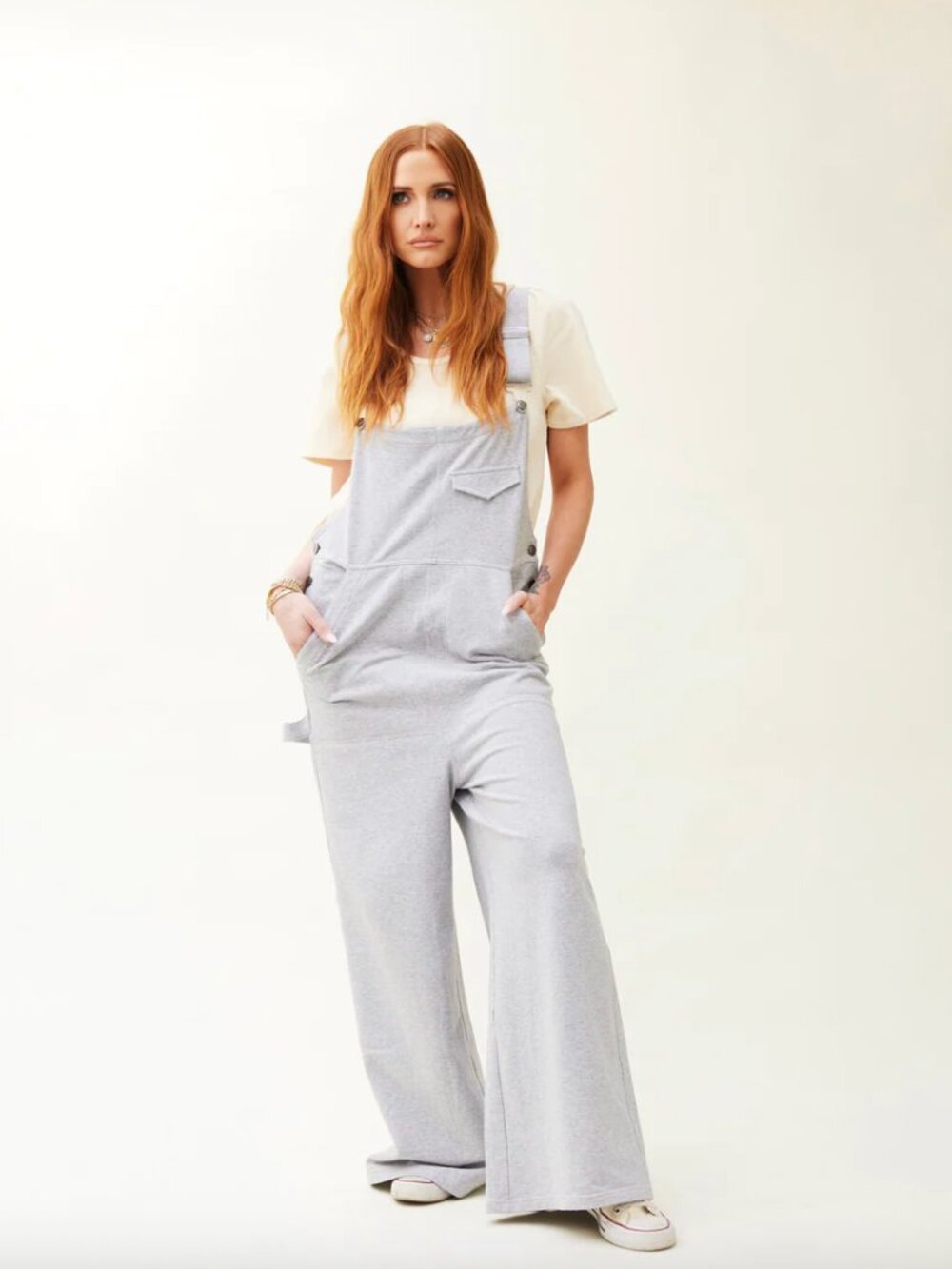 Smash + Tess Grey Far Out Wide Leg Overalls Romper S Small Cozy Lounge